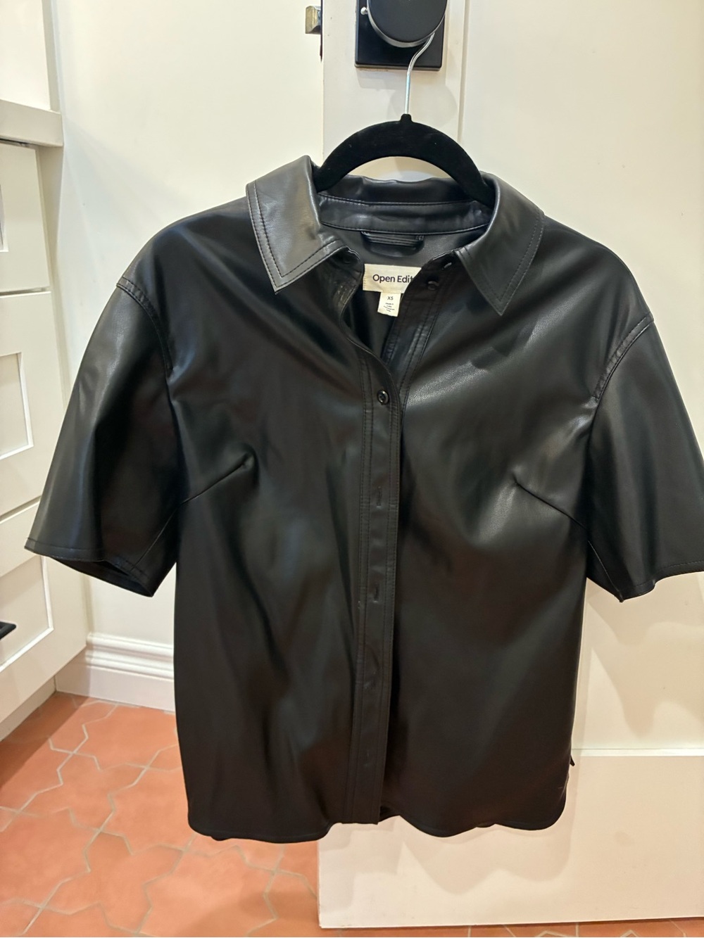 Nordstrom-brand Open Edit Faux Leather Short-Sleeve Shirt